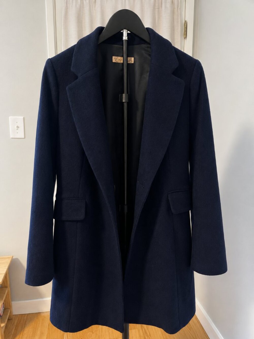 Wool-Blend Navy Pea Coat - Classic Tailored Coat
